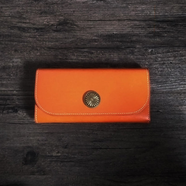 Vintage Womens Leather Long Wallet Purse Handmade Clutch for Women