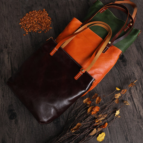 Vintage Womens Leather Shoulder Tote Bag With Zipper Handbags For Women Best