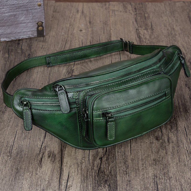 Vintage Womens Leather Waist Bag Chest Bag For Women Badass