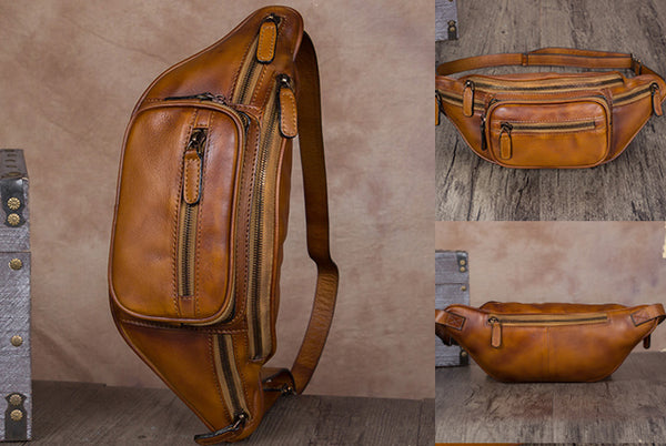 Vintage Womens Leather Waist Bag Chest Bag For Women Chic