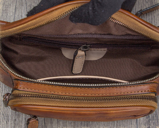 Vintage Womens Leather Waist Bag Chest Bag For Women Inside