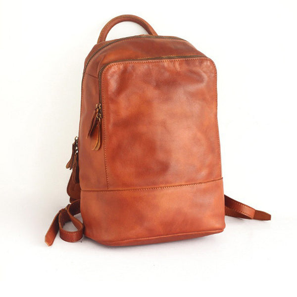 Vintage Womens Small Brown Leather Backpack Bag