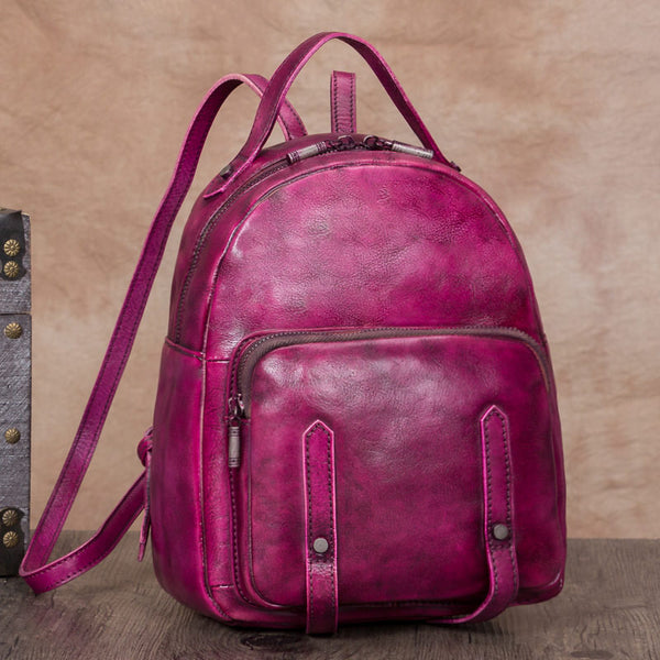 Handmade Womens Small Brown Leather Backpack Purse Cool Backpacks for Women