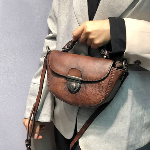 Vintage Womens Small Leather Crossbody Saddle Bag Handbags for Women Boutique