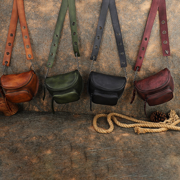 Ladies Brown Leather Cross Shoulder Purse Leather Saddle Bags For Women