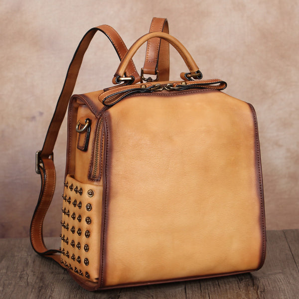 Vintage Womens Small Square Leather Backpack Purse Sling Bags for Women Affordable