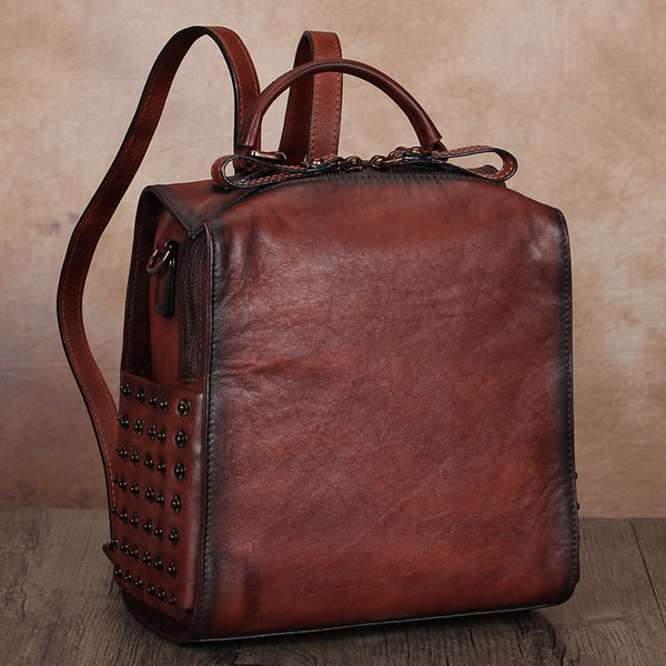Vintage Womens Small Square Leather Backpack Purse Sling Bags for Women Beautiful
