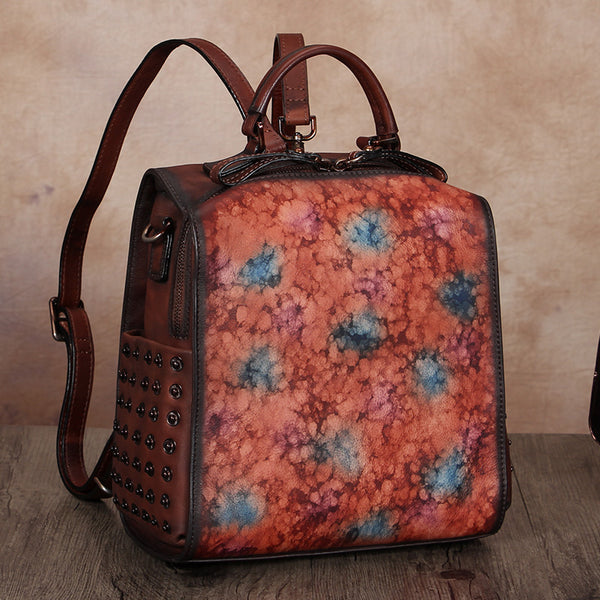 Vintage Womens Small Square Leather Backpack Purse Sling Bags for Women Chic