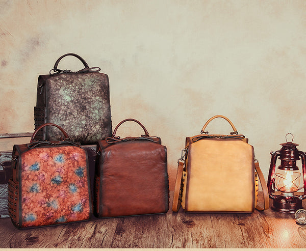 Vintage Womens Small Square Leather Backpack Purse Sling Bags for Women Cute