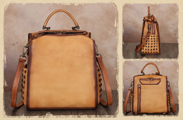 Vintage Womens Small Square Leather Backpack Purse Sling Bags for Women Durable