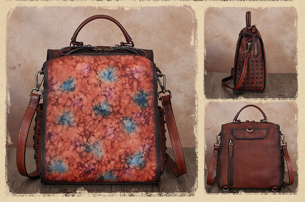 Vintage Womens Small Square Leather Backpack Purse Sling Bags for Women Fashion