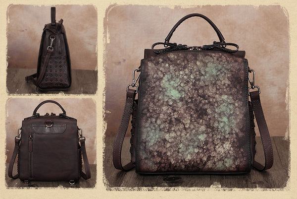 Vintage Womens Small Square Leather Backpack Purse Sling Bags for Women Funky