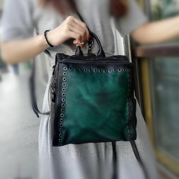Vintage Womens Square Leather Backpack Purse with Rivets Funcky Backpacks for   Women Best