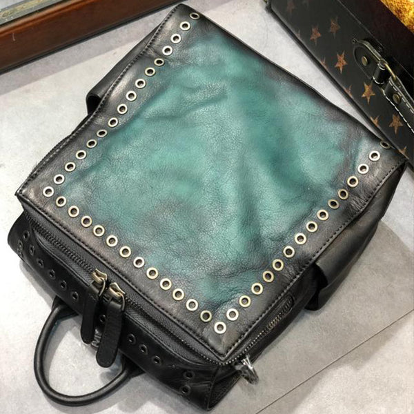 Vintage-Womens-Square-Leather-Backpack-Purse-with-Rivets-Funcky-Backpacks-for-  Women-Fashion