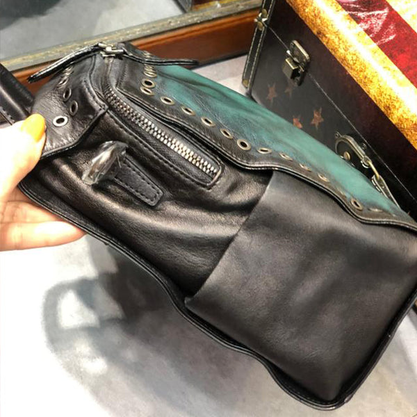 Vintage Womens Square Leather Backpack Purse with Rivets Funcky Backpacks for   Women Genuine Leather