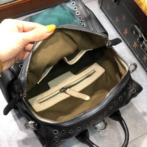 Vintage Womens Square Leather Backpack Purse with Rivets Funcky Backpacks for   Women Online