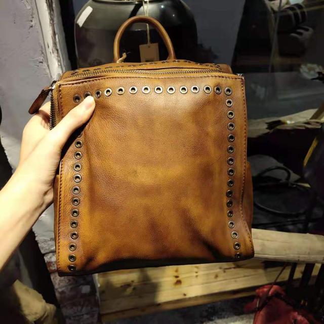 Vintage Womens Square Leather Backpack Purse