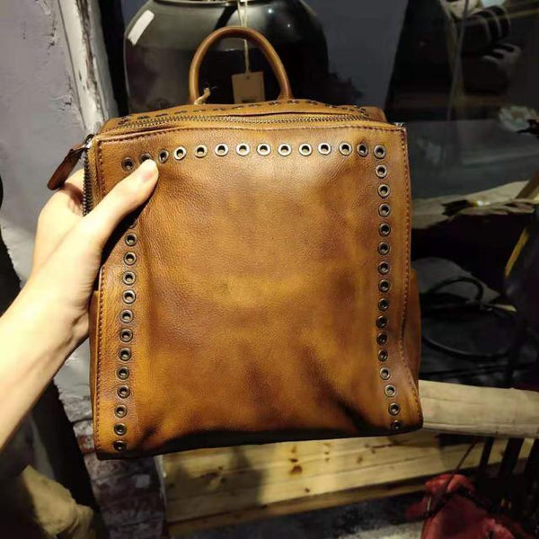 Vintage Womens Square Leather Backpack Purse