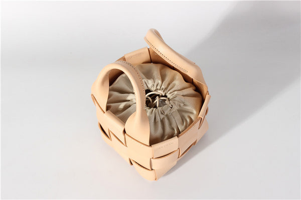 Vintage Womens Woven Genuine Leather Bucket Handbags Cross Shoulder Bag For Women Online