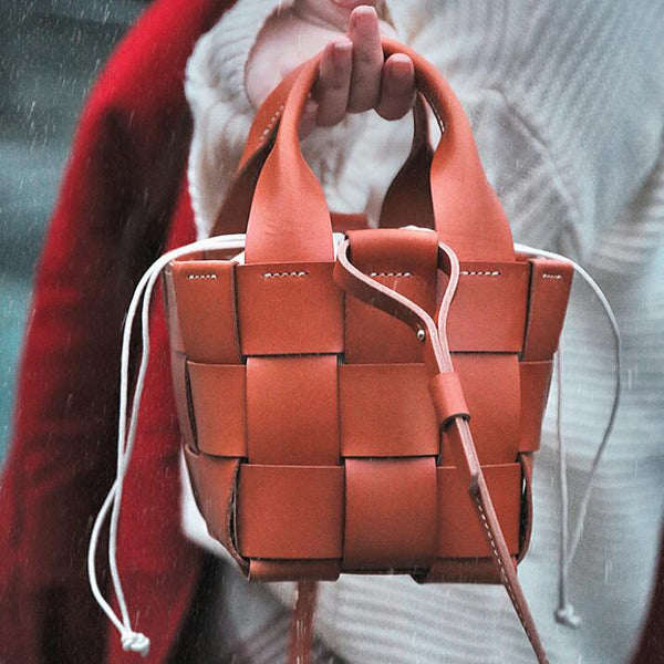 Womens Beige Shoulder Bag Leather Bucket Bag For Women