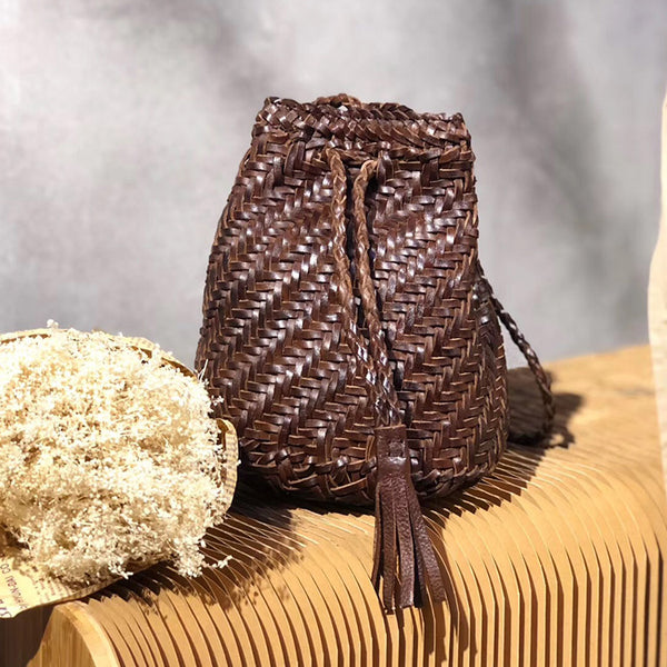 Vintage Womens Woven Leather Crossbody Bucket Purse Sling Bag for Women Best