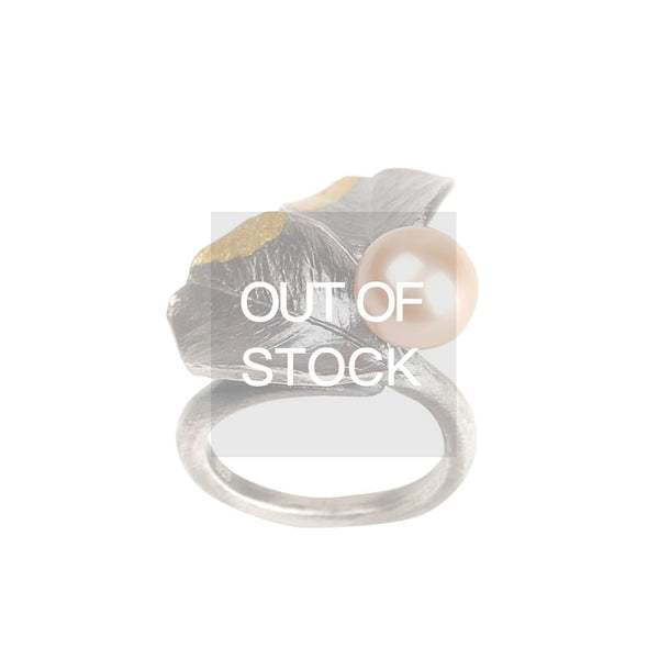 Round Pink Freshwater Pearl Ring in Vintage Sterling Silver June Birthstone Jewelry For Women