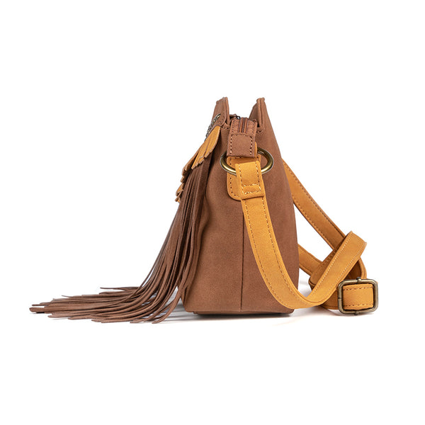 Western Boho Vegan Leather Fringe Crossbody Bag Purse Suede Tassel Bag for Women Chic