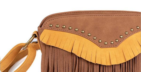 Western Boho Vegan Leather Fringe Crossbody Bag Purse Suede Tassel Bag for Women Details
