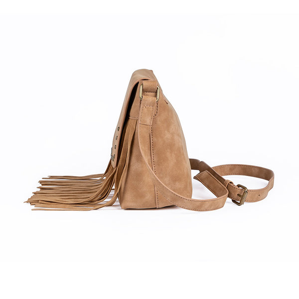 Western Ladies Brown Vegan Leather Fringe Crossbody Purse Shoulder Bag For Women Brown