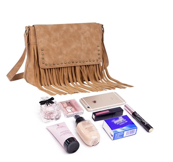 Western Ladies Brown Vegan Leather Fringe Crossbody Purse Shoulder Bag For Women Cute
