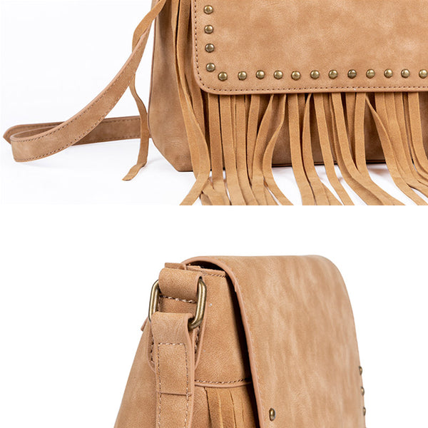 Western Ladies Brown Vegan Leather Fringe Crossbody Purse Shoulder Bag For Women Details