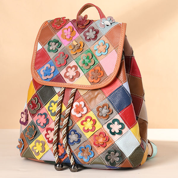 Western Ladies Woven Leather Backpack Purse Rucksack For Women Aesthetic