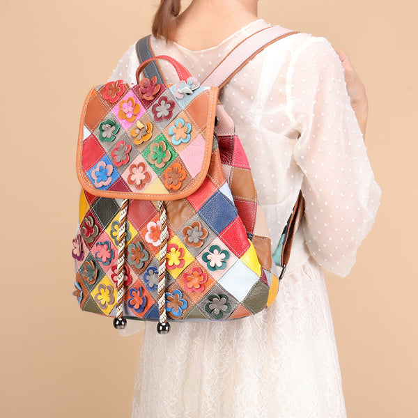 Western Ladies Woven Leather Backpack Purse Rucksack For Women Beautiful