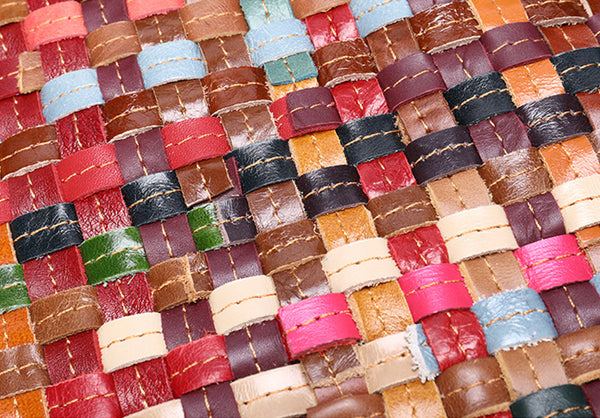 Western Ladies Woven Leather Backpack Purse Rucksack For Women Cowhide