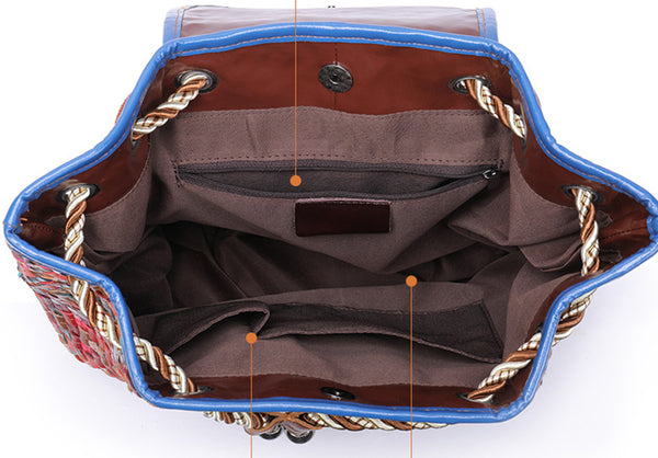 Western Ladies Woven Leather Backpack Purse Rucksack For Women Inside