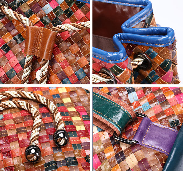 Western Ladies Woven Leather Backpack Purse Rucksack For Women Quality