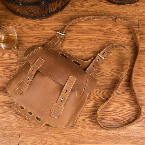 Western Women's Brown Leather Crossbody Satchel Bag Purse Side Bag For Womens