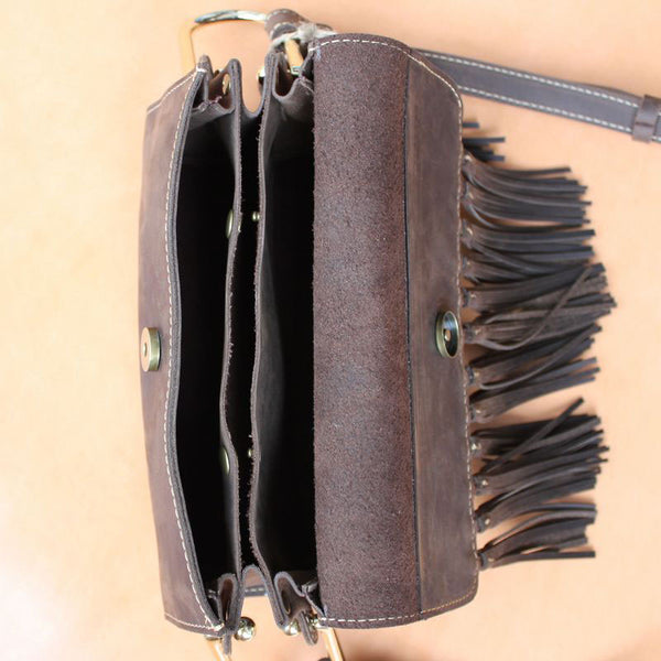 Western Womens Leather Fringe Crossbody Bag Purse Small Shoulder Bag for Women Cowhide