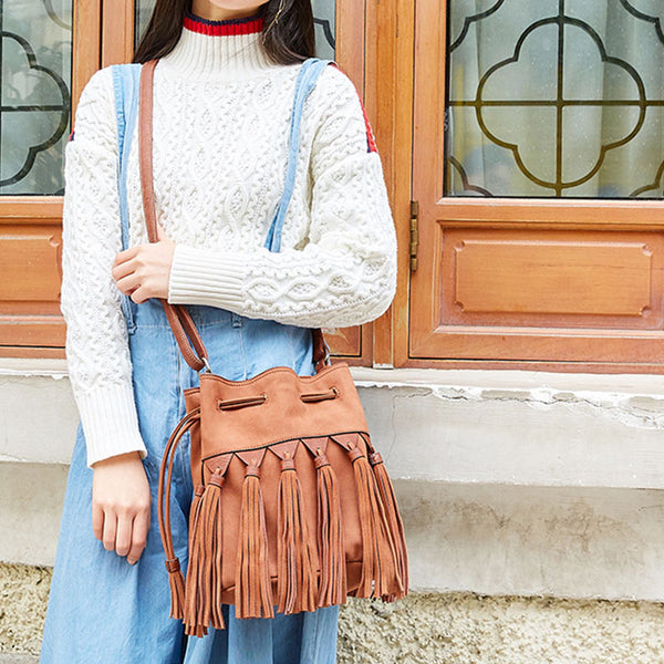 Western Womens PU Leather Crossbody Bucket Purse With Fringe  Bags for Women Best