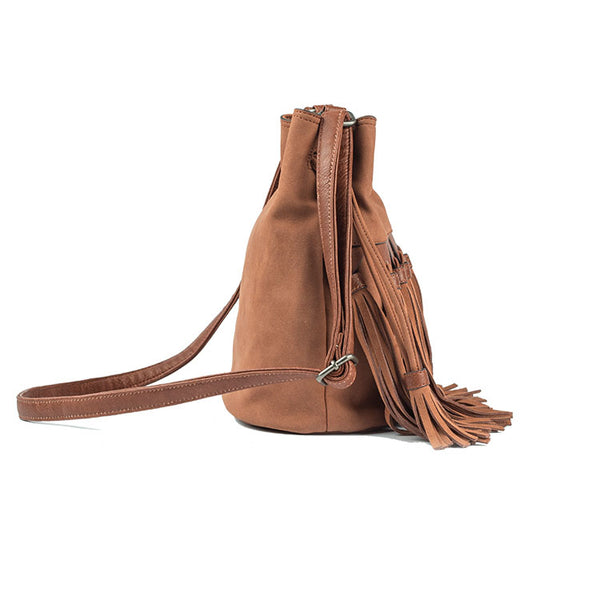 Western Womens PU Leather Crossbody Bucket Purse With Fringe  Bags for Women Durable