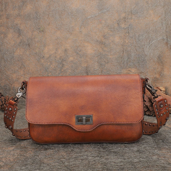 Western Womens Rivet Leather Crossbody Satchel Bag Purse Cross Shoulder Bag for Women