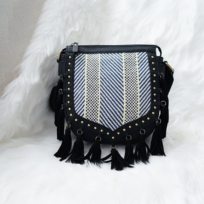Western Womens Vegan Leather Black Fringe Crossbody Purse Hobo Bag For Women Accessories