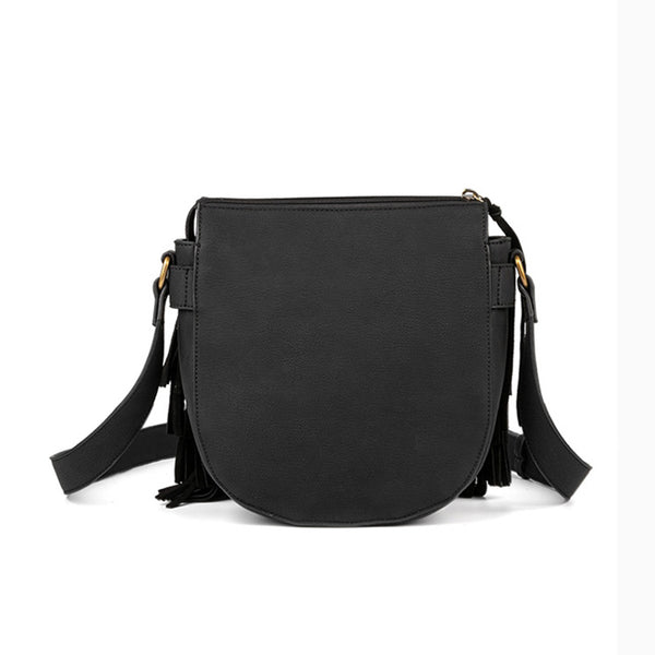 Western Womens Vegan Leather Black Fringe Crossbody Purse Hobo Bag For Women Durable