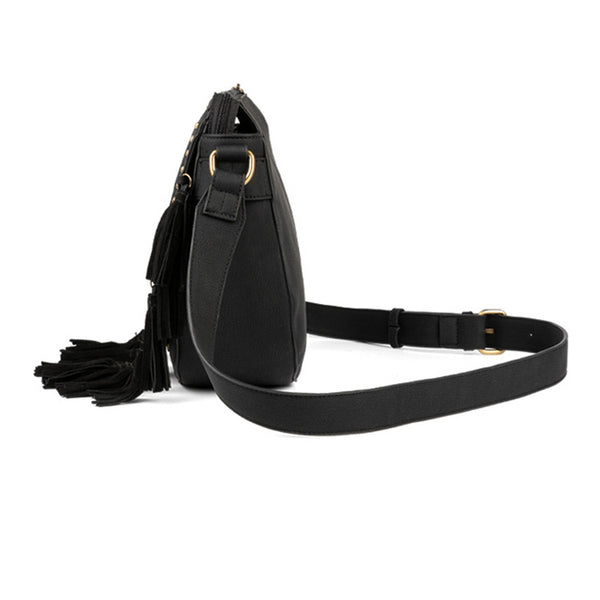 Western Womens Vegan Leather Black Fringe Crossbody Purse Hobo Bag For Women Fashion