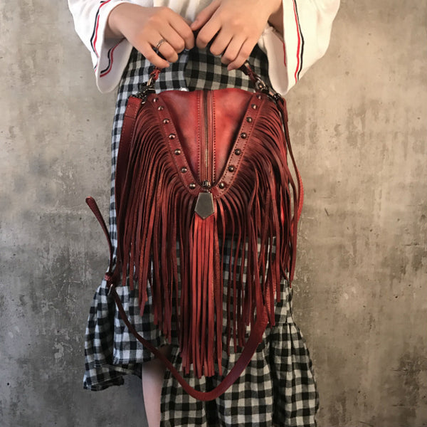Western Womens Vintage Boho Bags Leather Crossbody Fringe Handbags Cool