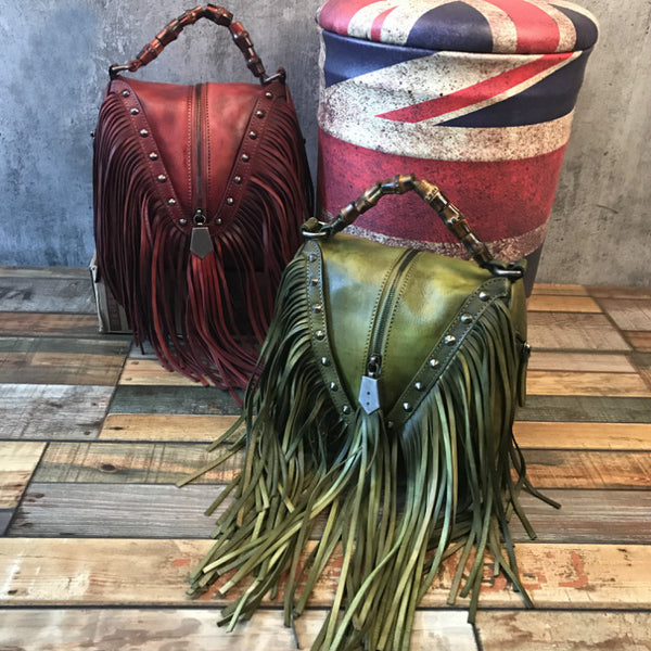 Western Womens Vintage Boho Bags Leather Crossbody Fringe Handbags Cowhide