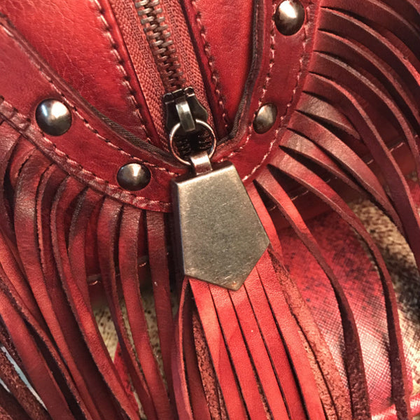 Black Leather Fringe Crossbody Purse For Women Vintage Boho Bags