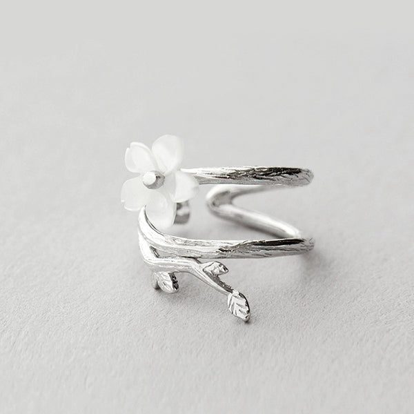 White Flower Cartilage Earrings Sterling Silver Clip On Earrings for Women