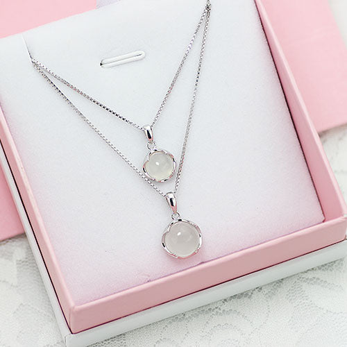White Jade Pendant Necklace Silver Gemstone Jewelry Accessories Gift Women beautiful gemstone