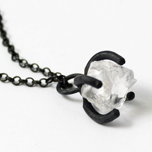 White Quartz Crystal Pendant Necklace in Vintage Silver Handmade Unique Jewelry Women and Men